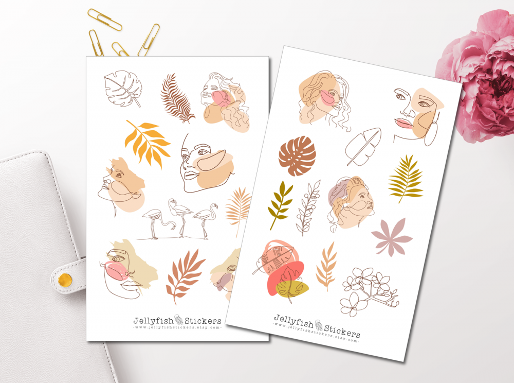 Frauen Gesichter Sticker Set